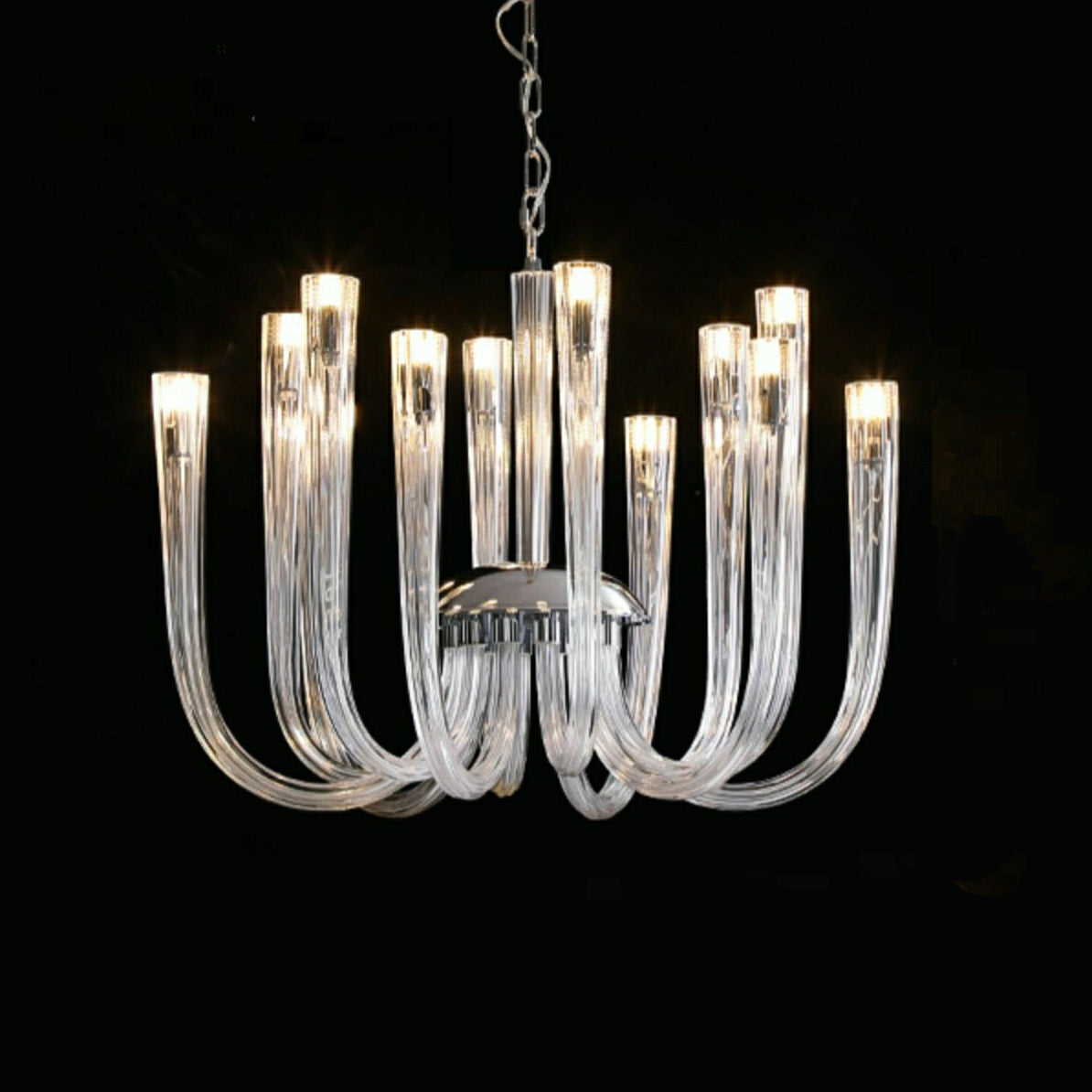 Modern Floral Reeded Glass Chandelier for Living / Dining Room