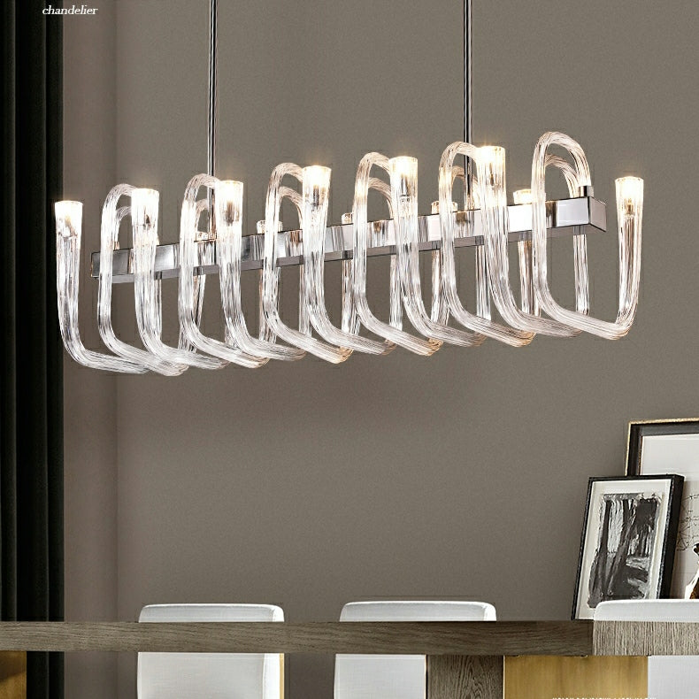 Modern Floral Reeded Glass Chandelier for Living / Dining Room