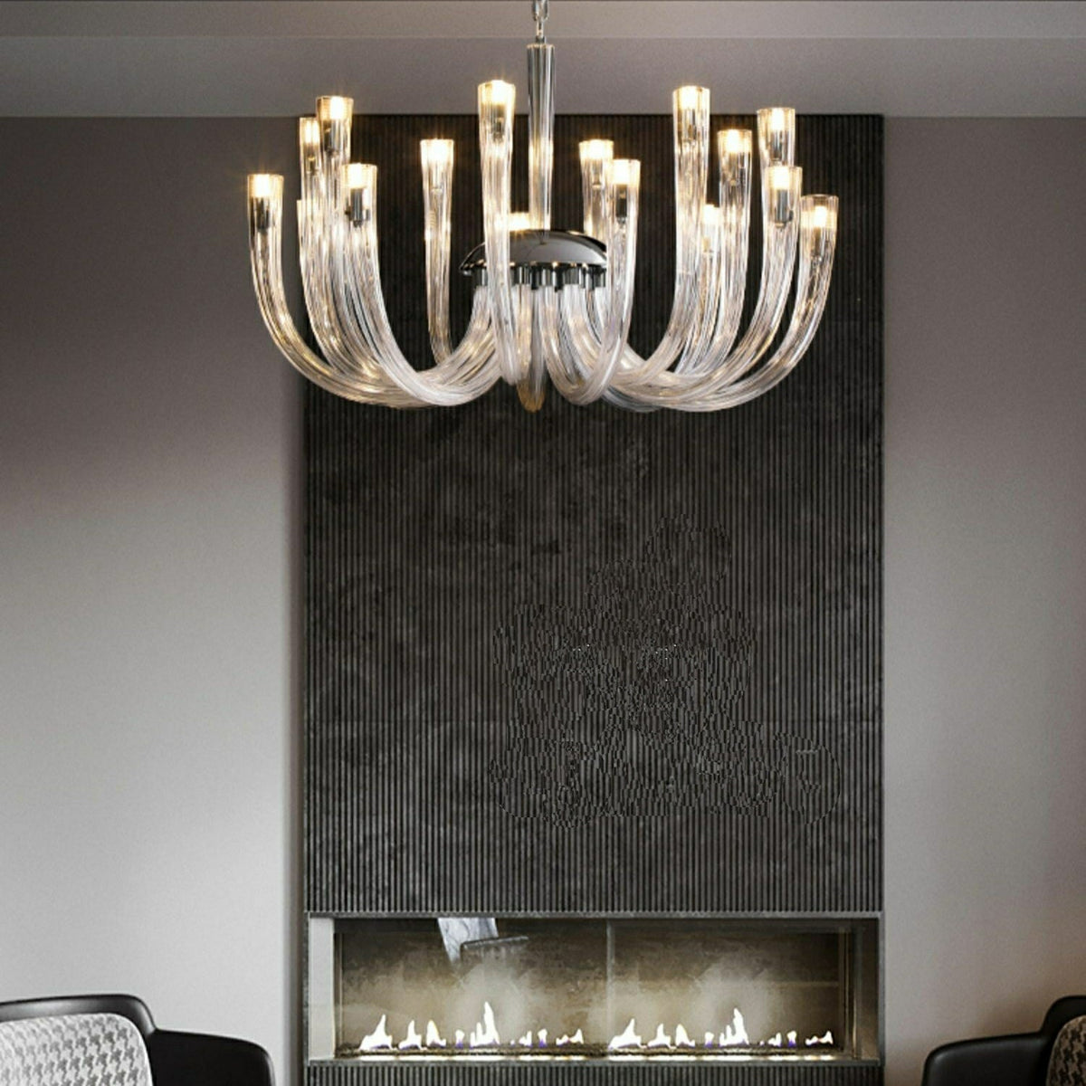 Modern Floral Reeded Glass Chandelier for Living / Dining Room