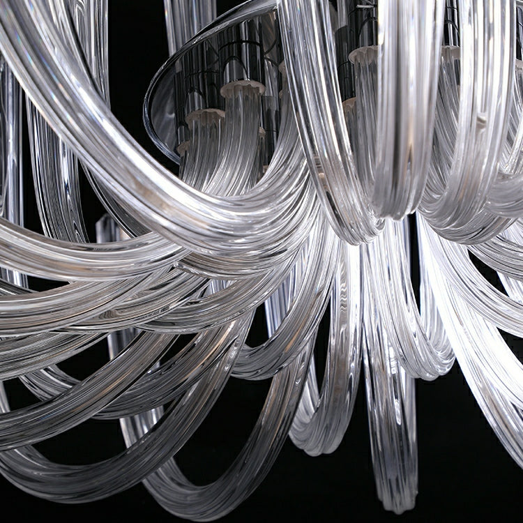 Modern Floral Reeded Glass Chandelier for Living / Dining Room