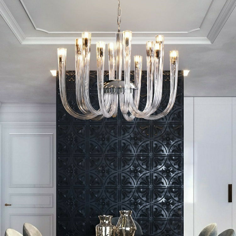 Modern Floral Reeded Glass Chandelier for Living / Dining Room