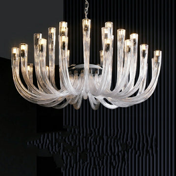 Modern Floral Reeded Glass Chandelier for Living / Dining Room