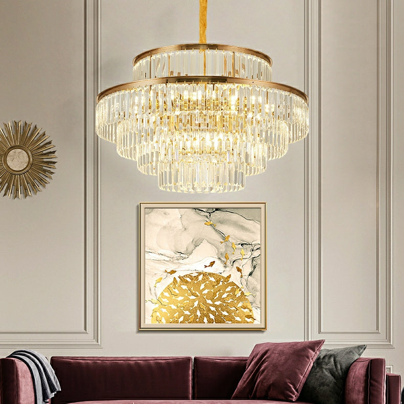 Modern Round Crystal Chandelier Modern Gold Ceiling Light for Living / Bedroom