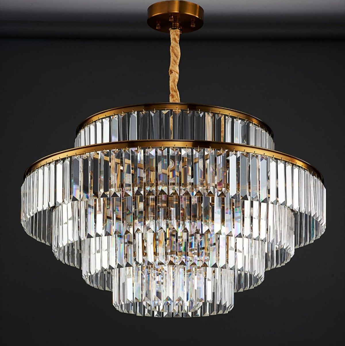 Modern Round Crystal Chandelier Modern Gold Ceiling Light for Living / Bedroom