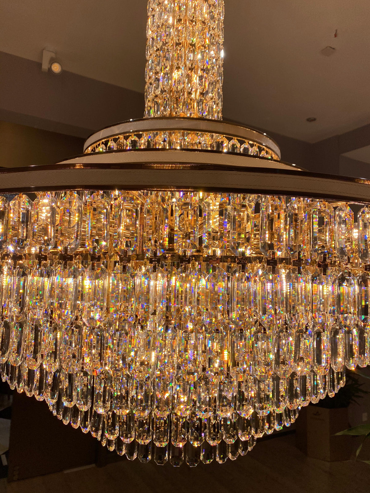 Luxury Multi-Tier Round Honeycomb Crystal Chandelier with Stainless Steel Finish for Foyer Living Room