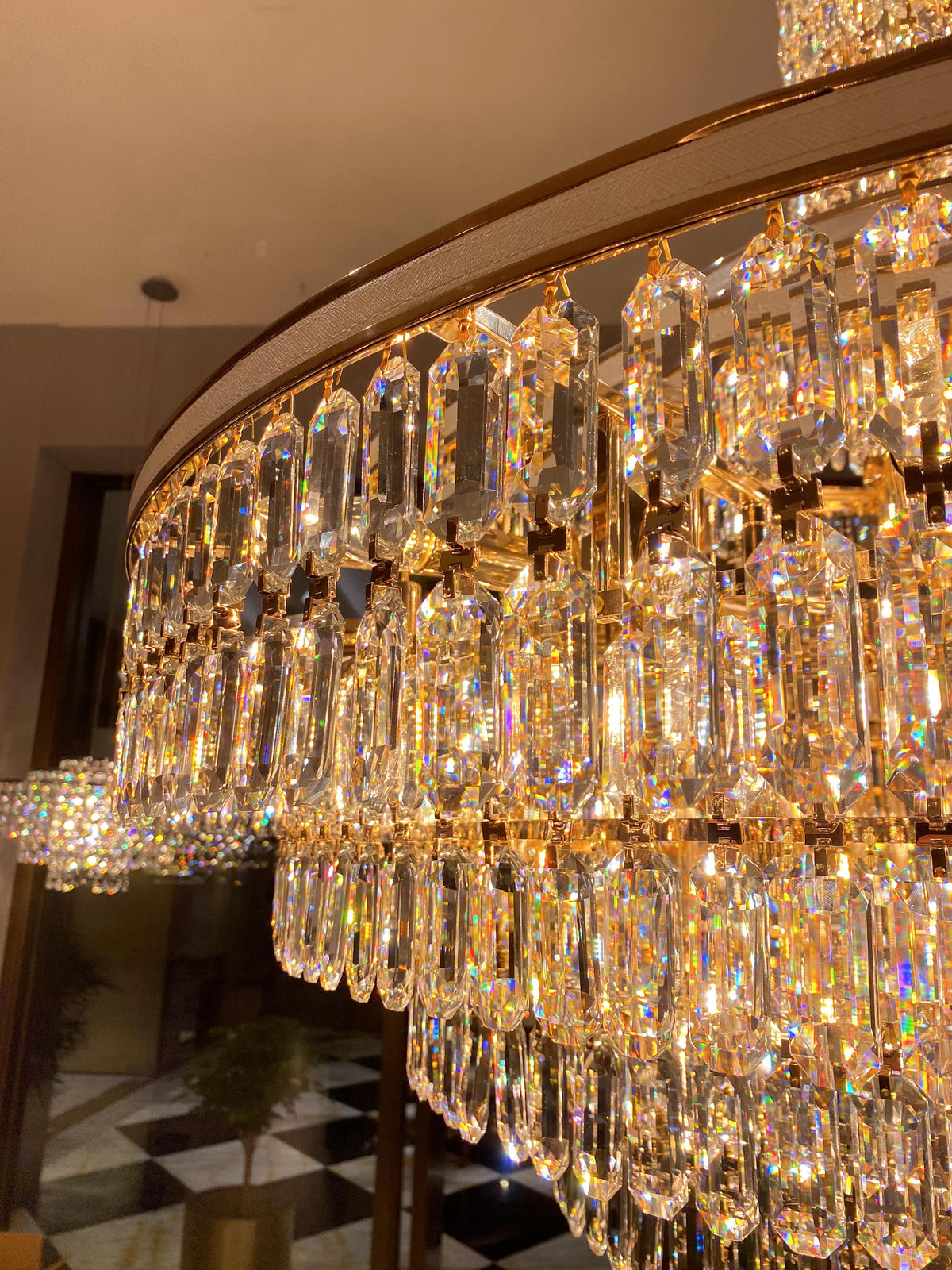 Luxury Multi-Tier Round Honeycomb Crystal Chandelier with Stainless Steel Finish for Foyer Living Room