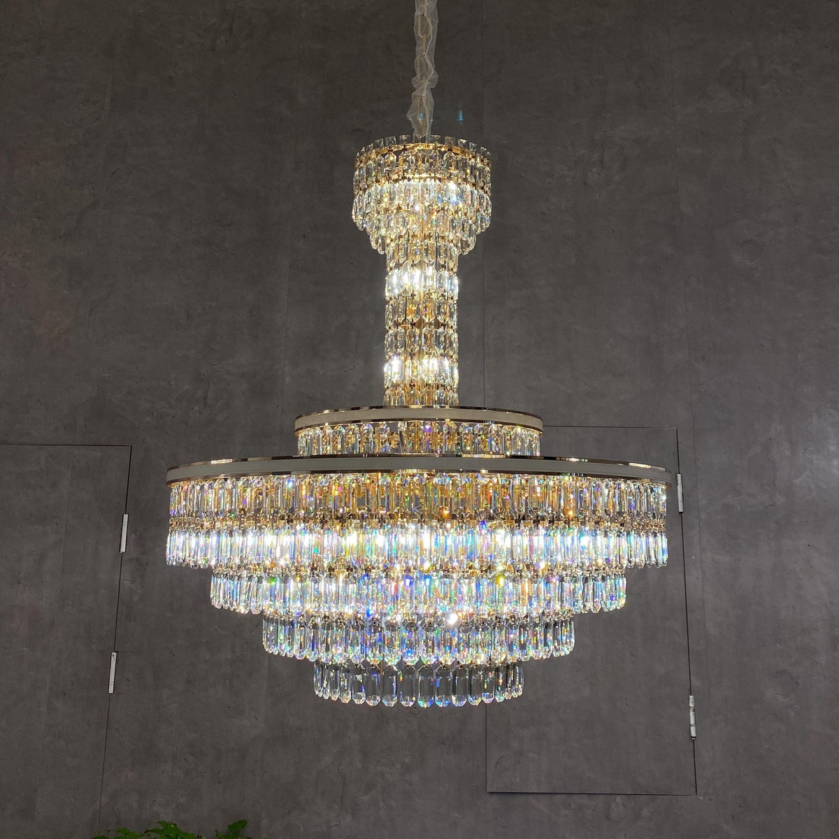 Luxury Multi-Tier Round Honeycomb Crystal Chandelier with Stainless Steel Finish for Foyer Living Room