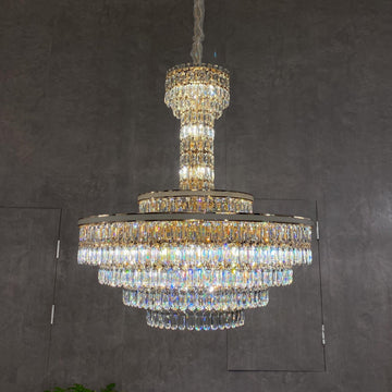 Luxury Multi-Tier Round Honeycomb Crystal Chandelier with Stainless Steel Finish for Foyer Living Room