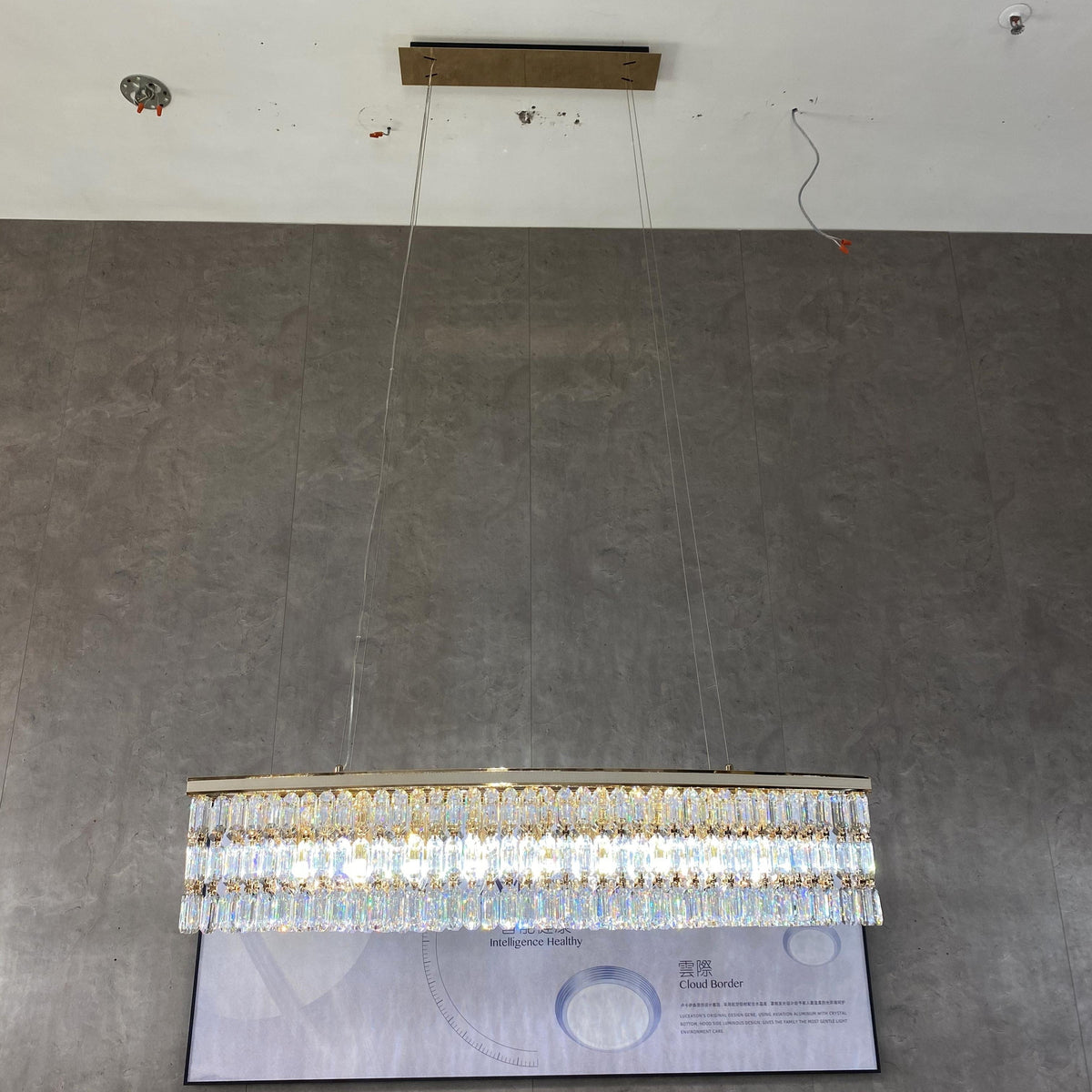 Luxury Rectangle Crystal Chandelier with White Leather for Dining Room / kitchen Island