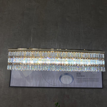 Luxury Rectangle Crystal Chandelier with White Leather for Dining Room / kitchen Island