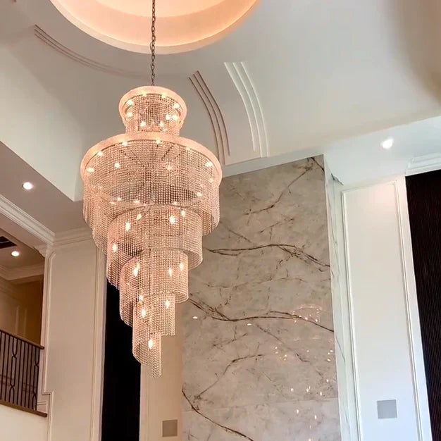 Extra Large Spiral Crystal and Metal Chandelier for Staircase Foyer Living Room