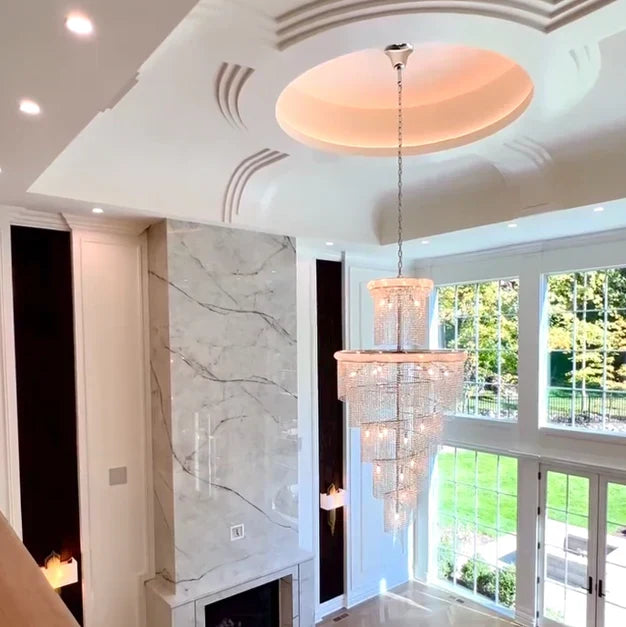 Extra Large Spiral Crystal and Metal Chandelier for Staircase Foyer Living Room