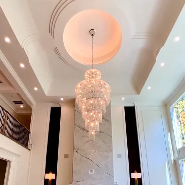 Extra Large Spiral Crystal and Metal Chandelier for Staircase Foyer Living Room