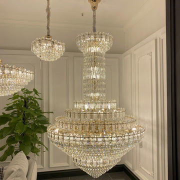 Luxury Extra Large Multi-Tiered Funnel Clear Crystal Chandelier for Staircase / foyer / living Room