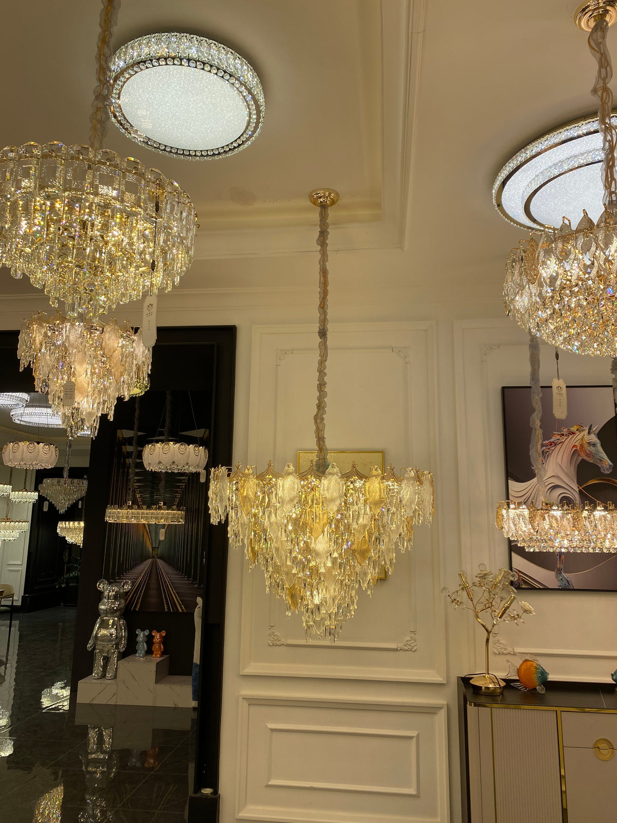 Multi-Tiered Leaf Crystal Chandelier for Living Room