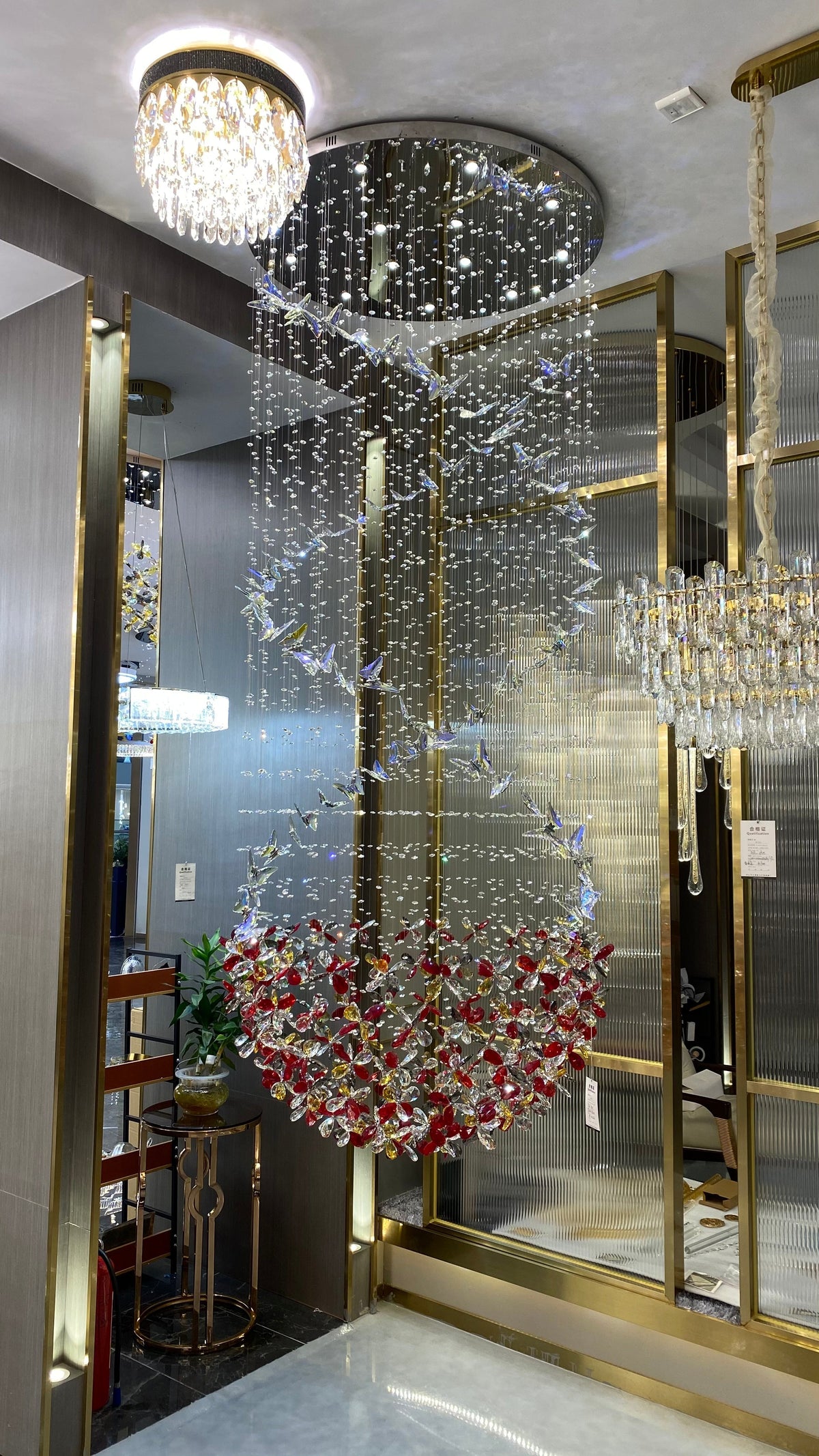 Creative Spiral Butterfly Colorful Flower Crystal Chandelier for Living Room / staircase / foyer / entryway