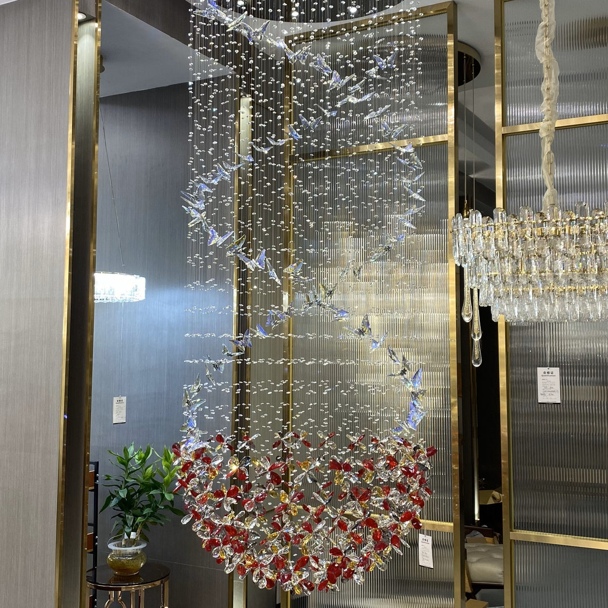 Creative Spiral Butterfly Colorful Flower Crystal Chandelier for Living Room / staircase / foyer / entryway