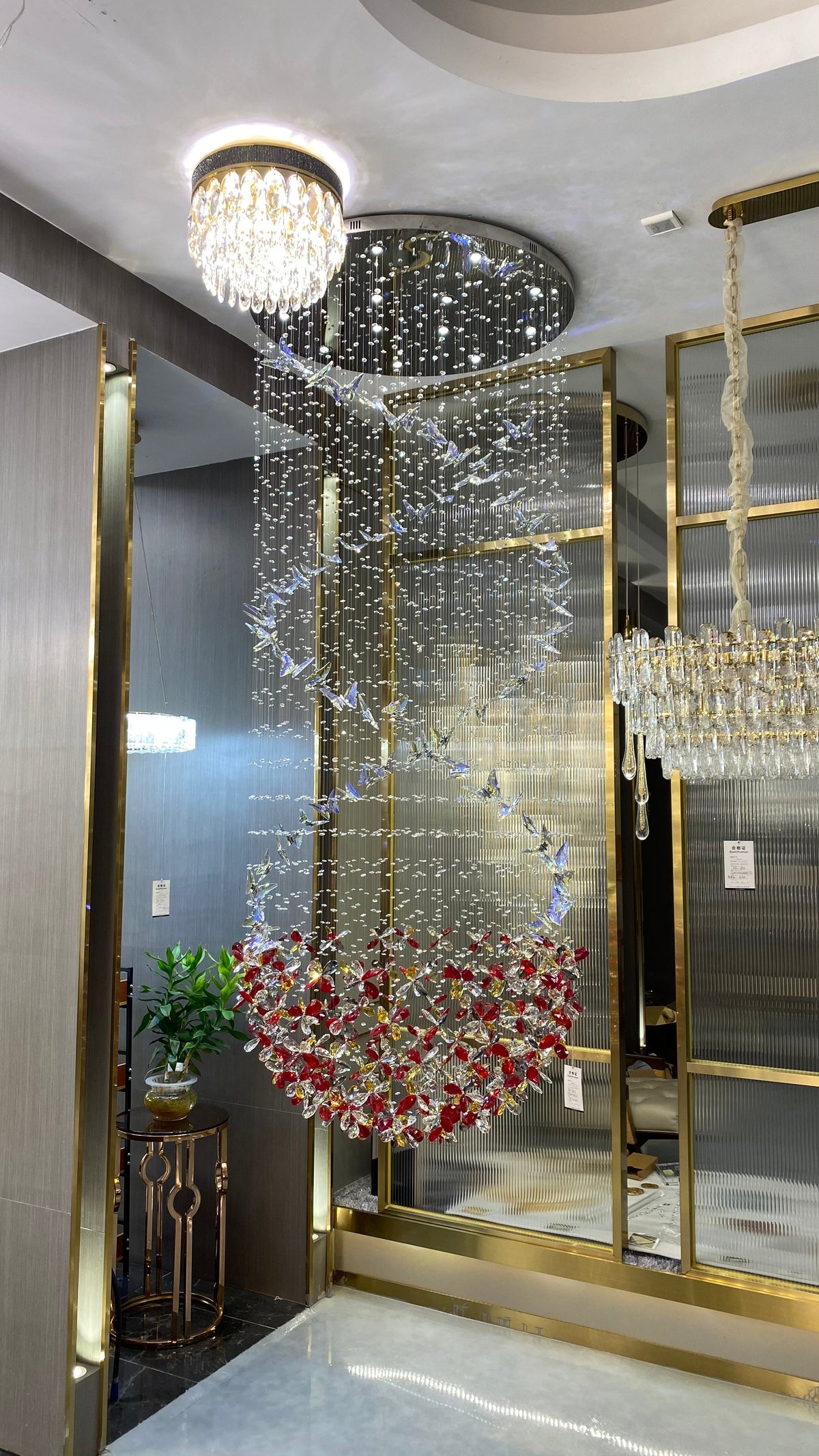 Creative Spiral Butterfly Colorful Flower Crystal Chandelier for Living Room / staircase / foyer / entryway