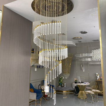 Modern Spiral Bubble Crystal Glass Rods Chandelier in Champagne Gold Finish for Staircase / foyer / villa