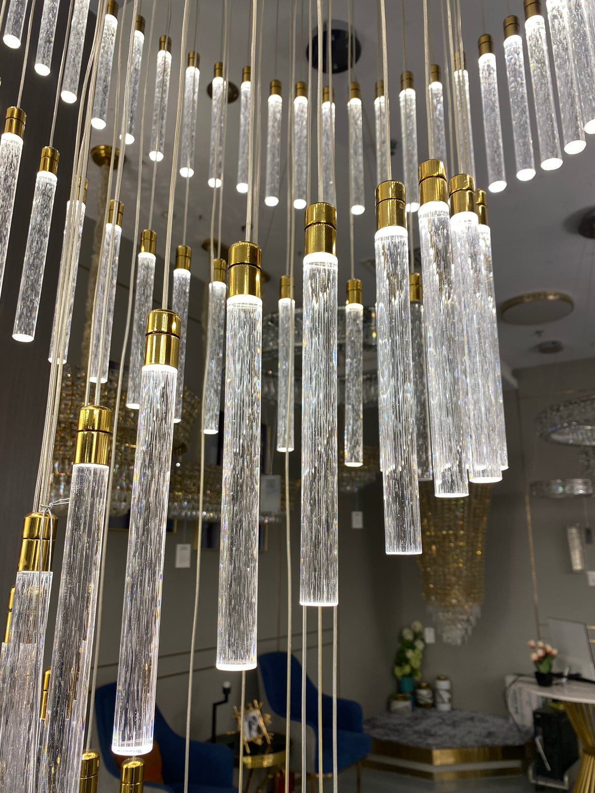 Modern Spiral Bubble Crystal Glass Rods Chandelier in Champagne Gold Finish for Staircase / foyer / villa