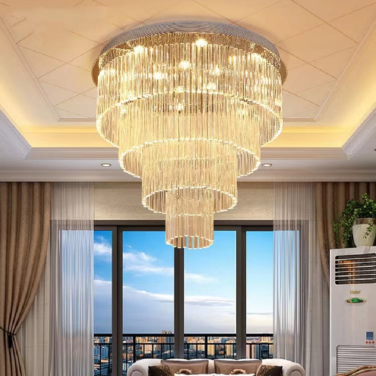 Extra Large Multi-Tier Round Flush Mount Light Crystal Rod Chandelier for Living Room / foyer