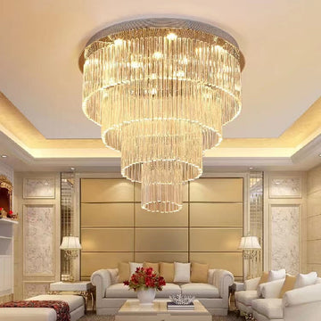 Extra Large Multi-Tier Round Flush Mount Light Crystal Rod Chandelier for Living Room / foyer