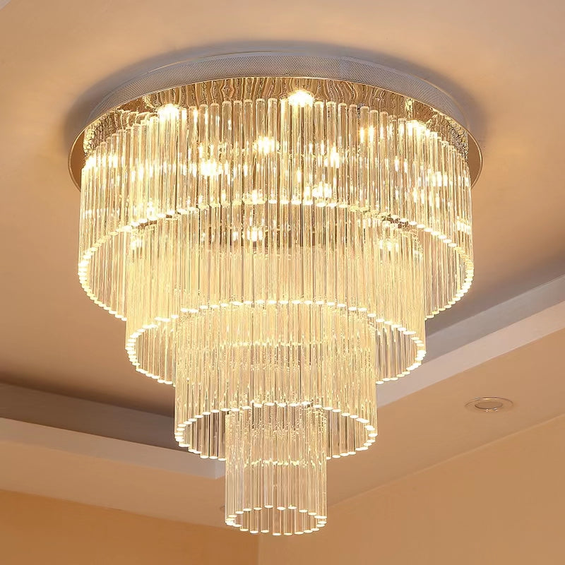 Extra Large Multi-Tier Round Flush Mount Light Crystal Rod Chandelier for Living Room / foyer