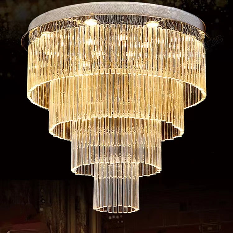 Extra Large Multi-Tier Round Flush Mount Light Crystal Rod Chandelier for Living Room / foyer