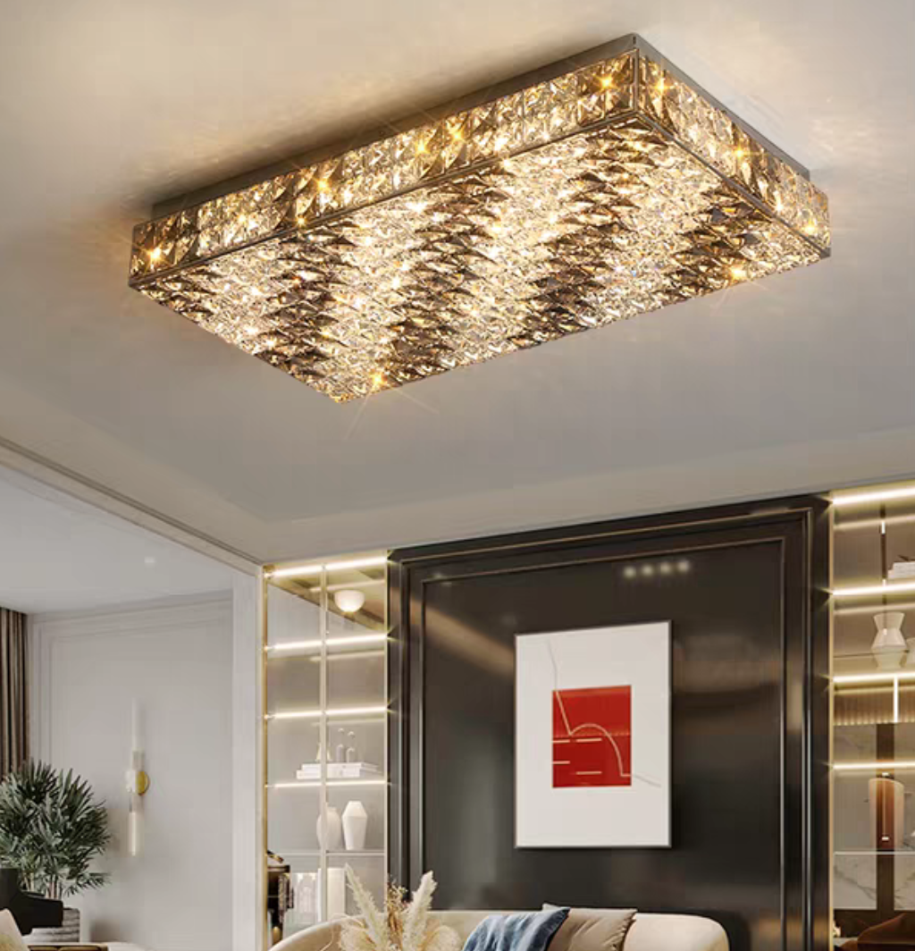 Luxury Modern Square and Rectangle Stripes Crystal Flush Mount Pendant Chandelier for Living Room / bedroom /