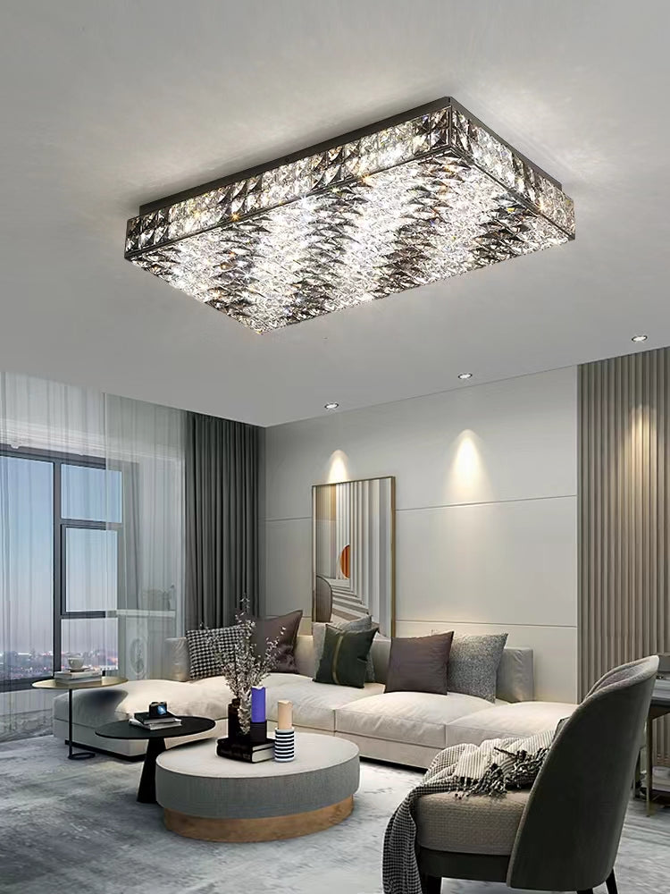 Luxury Modern Square and Rectangle Stripes Crystal Flush Mount Pendant Chandelier for Living Room / bedroom /