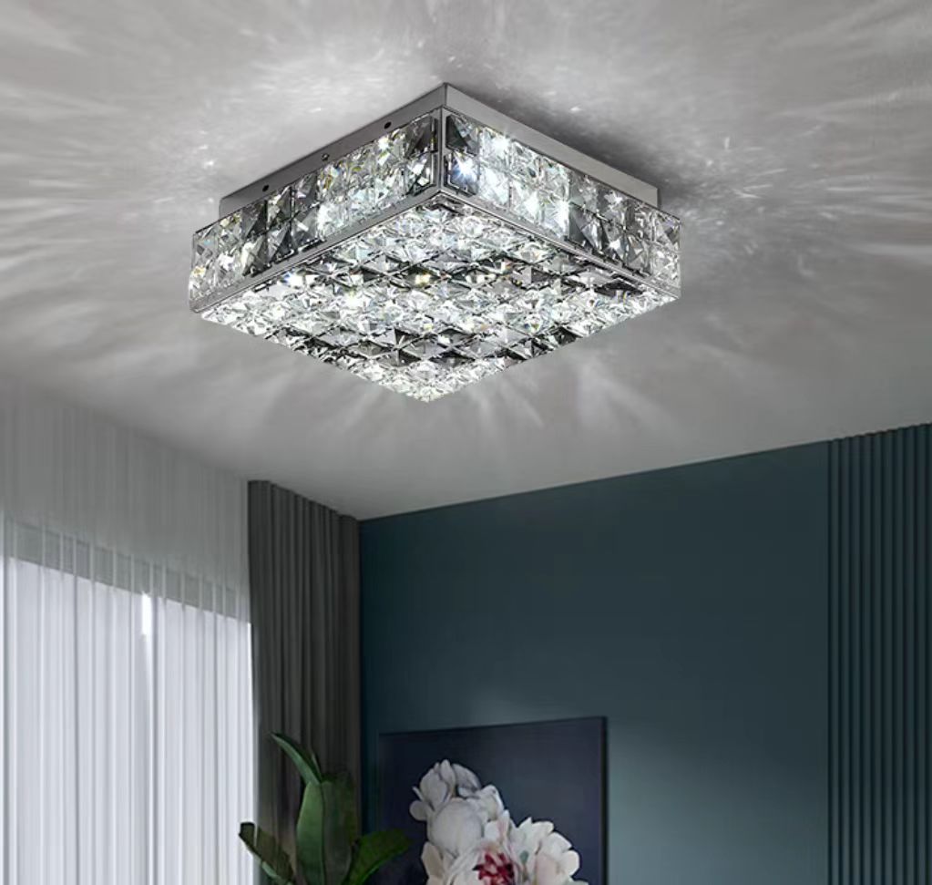 Luxury Modern Square and Rectangle Stripes Crystal Flush Mount Pendant Chandelier for Living Room / bedroom /