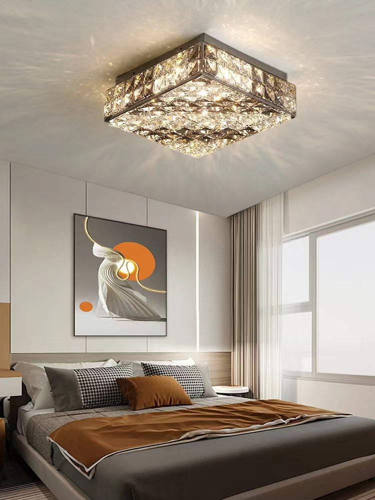 Luxury Modern Square and Rectangle Stripes Crystal Flush Mount Pendant Chandelier for Living Room / bedroom /