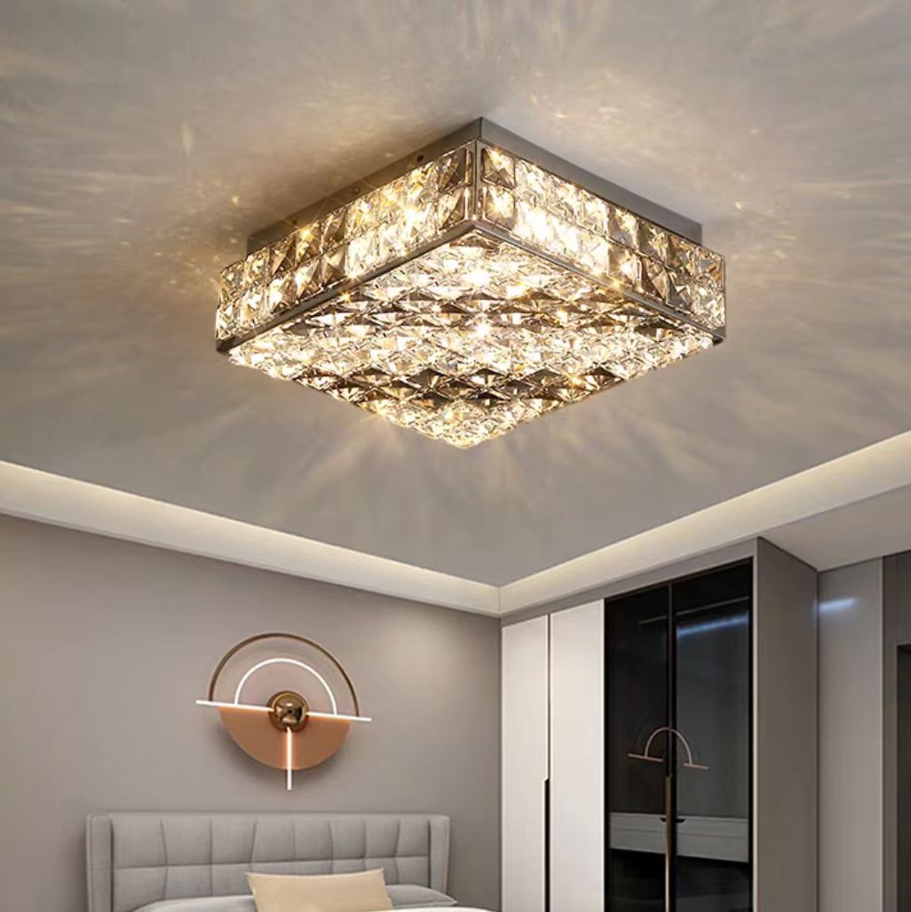 Luxury Modern Square and Rectangle Stripes Crystal Flush Mount Pendant Chandelier for Living Room / bedroom /