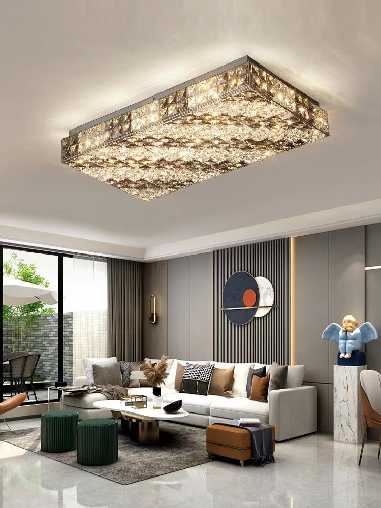 Luxury Modern Square and Rectangle Stripes Crystal Flush Mount Pendant Chandelier for Living Room / bedroom /