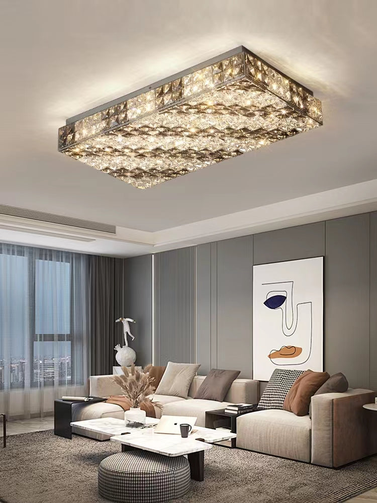 Luxury Modern Square and Rectangle Stripes Crystal Flush Mount Pendant Chandelier for Living Room / bedroom /