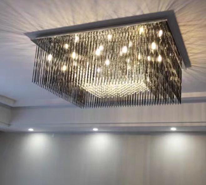 Modern Black Glass Tassel Crystal Pendant Flush Mount Chandelier for Living Room / bedroom / study