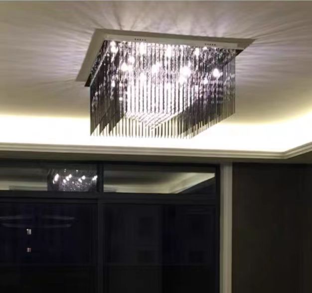 Modern Black Glass Tassel Crystal Pendant Flush Mount Chandelier for Living Room / bedroom / study