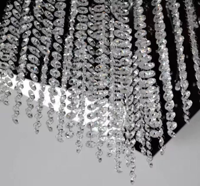 Modern Black Glass Tassel Crystal Pendant Flush Mount Chandelier for Living Room / bedroom / study