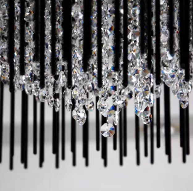Modern Black Glass Tassel Crystal Pendant Flush Mount Chandelier for Living Room / bedroom / study