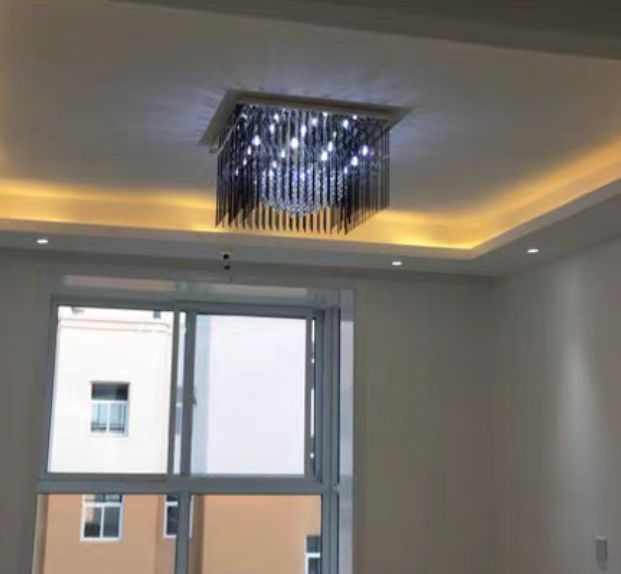 Modern Black Glass Tassel Crystal Pendant Flush Mount Chandelier for Living Room / bedroom / study