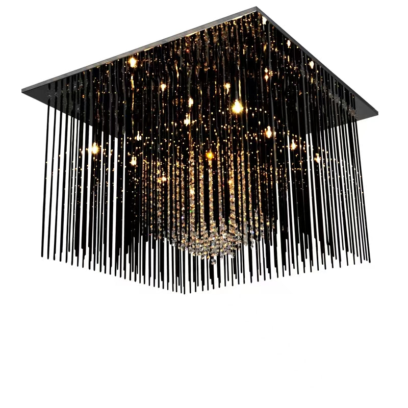 Modern Black Glass Tassel Crystal Pendant Flush Mount Chandelier for Living Room / bedroom / study