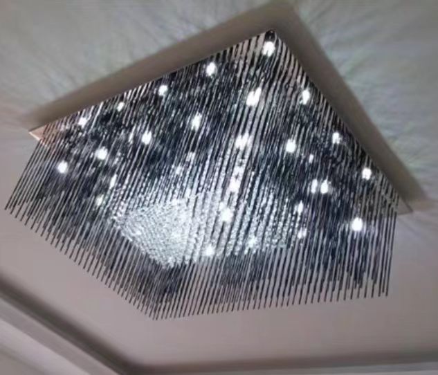 Modern Black Glass Tassel Crystal Pendant Flush Mount Chandelier for Living Room / bedroom / study