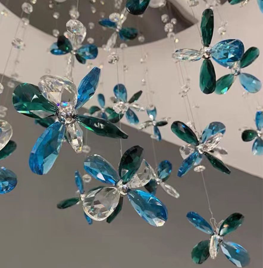 Extra Large Creative Luxury Petal Crystal Pendant Long Chandelier for Foyer / staircase / entrance Dining Hall
