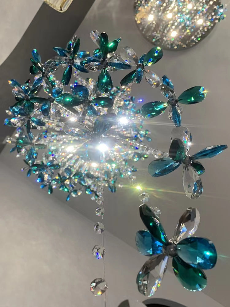 Extra Large Creative Luxury Petal Crystal Pendant Long Chandelier for Foyer / staircase / entrance Dining Hall