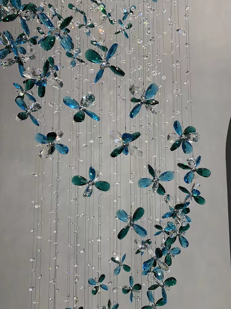 Extra Large Creative Luxury Petal Crystal Pendant Long Chandelier for Foyer / staircase / entrance Dining Hall