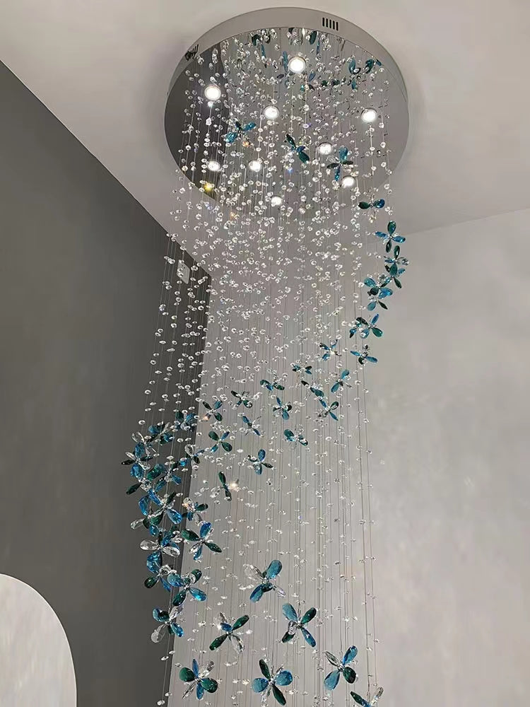 Extra Large Creative Luxury Petal Crystal Pendant Long Chandelier for Foyer / staircase / entrance Dining Hall