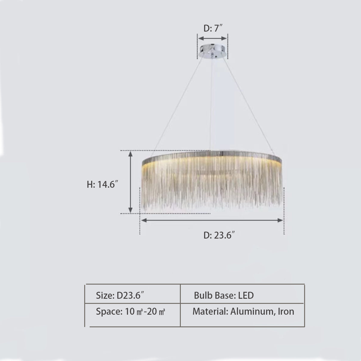 Extra Large Round Aluminum Tassel Chain Chandelier with Modern Finish for Living and Dining Room