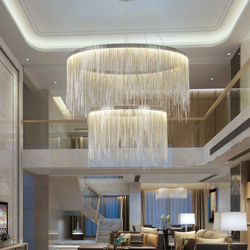 Extra Large Round Aluminum Tassel Chain Chandelier with Modern Finish for Living and Dining Room