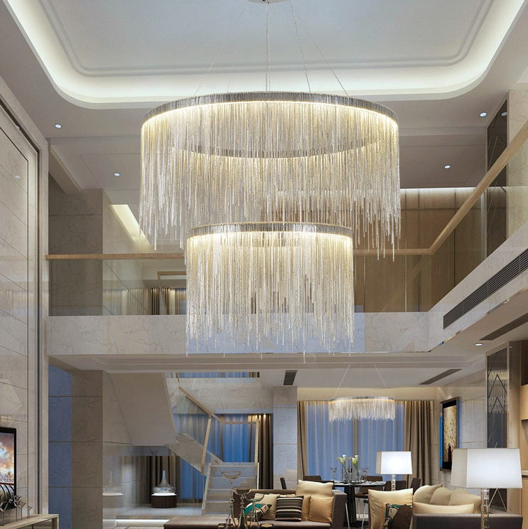 Extra Large Round Aluminum Tassel Chain Chandelier with Modern Finish for Living and Dining Room