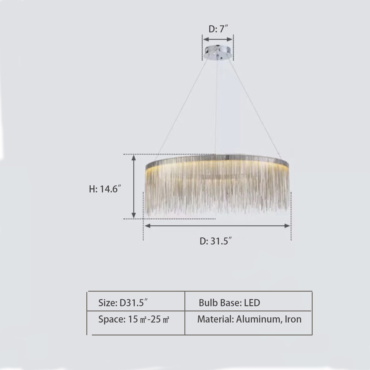 Extra Large Round Aluminum Tassel Chain Chandelier with Modern Finish for Living and Dining Room